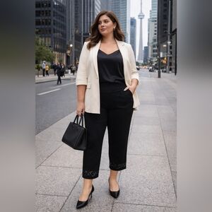 Women's Pull-on Pant Ankle Length Ankle Detailing Black Colour Plus Size